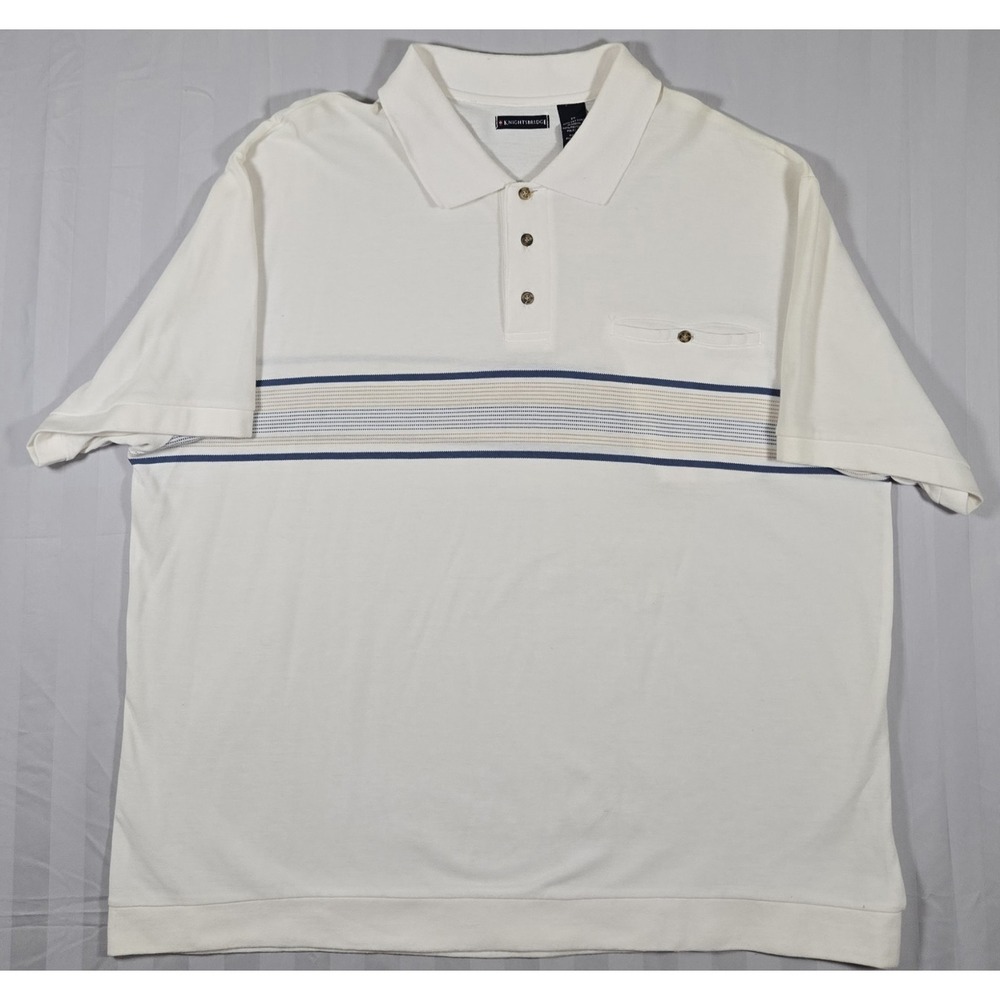 Y2K Knightsbridge Men's Polo Shirt Teal Wide Striped White Size 2XL 0022